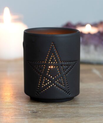 Stunning Black Pentagram Cut Out Design Tealight Holder Gothic Home Collection