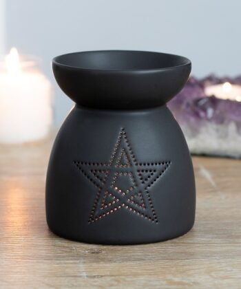 Black Pentagram Ceramic Oil Burner – Witchy Home Decor, Aromatherapy Diffuser