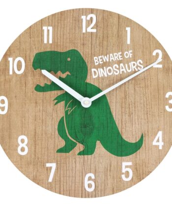 Cute Round Dinosaur Print Wall Clock - Childrens Homeware Collection