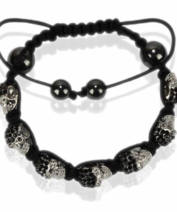 Stunning Black & Silver Skull Shamballa Style Bracelet -Gothic Jewellery Collection