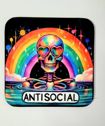 Sarcastic Skeleton Design Coasters Glossy Wood Choose Your Image Gothic Homeware - Antisocial