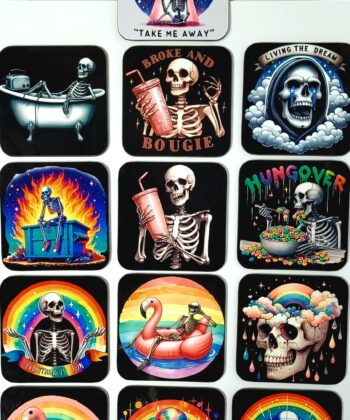 Sarcastic Skeleton Design Coasters Glossy Wood Choose Your Image Gothic Homeware