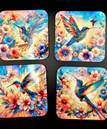 colourful hummingbird floral coasters set of 4