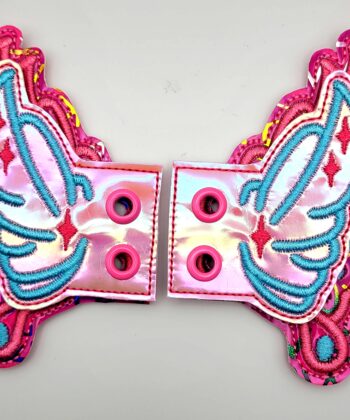 Iridescent pink fairy wing shoe lace charms pair