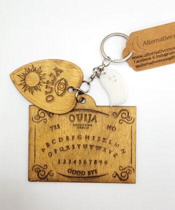 Wooden Ouija board keyring with planchette charm
