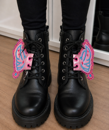 Iridescent pink fairy wing shoe lace charms pair