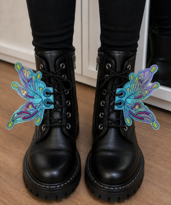 Iridescent fairy shoe lace charms holographic wings