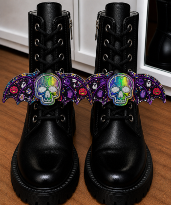 Gothic Halloween shoe wings with rainbow shine