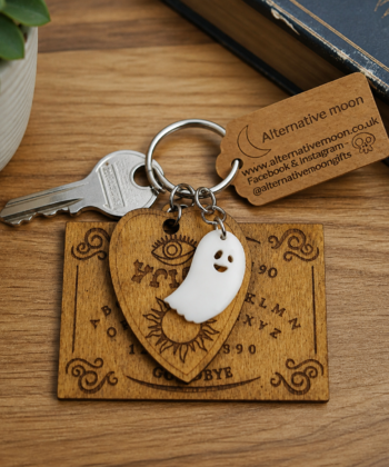 Handmade Wooden Ouija Board Keyring with Planchette