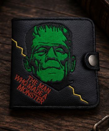 Frankenstein Horror Gothic Embroidered Black Bifold Wallet Men's Accessories